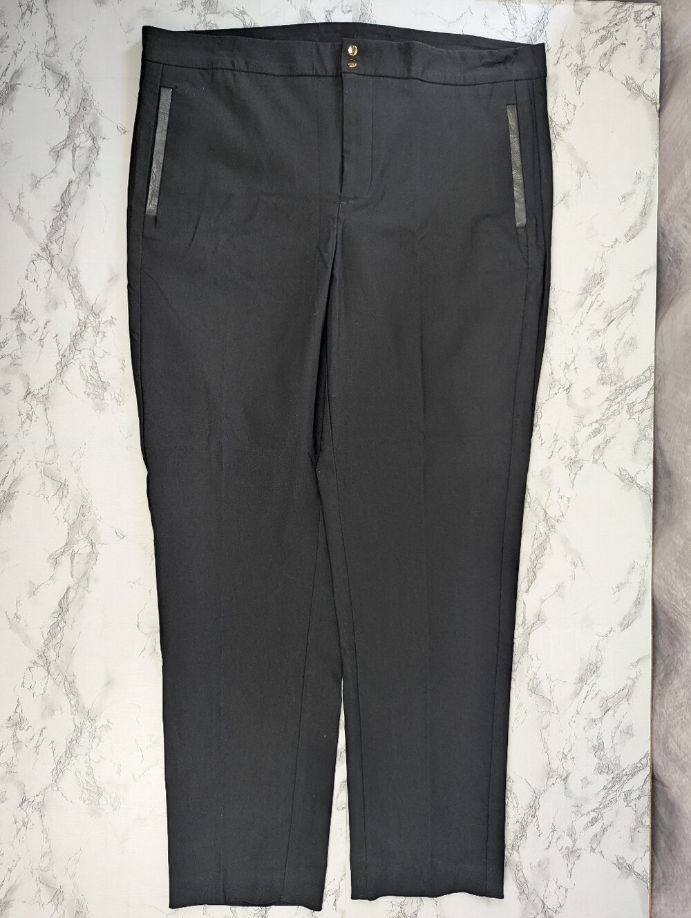 Chico's Black Faux Leather Trim Pull On Crop Pants Size 2R (US 12) Stretch